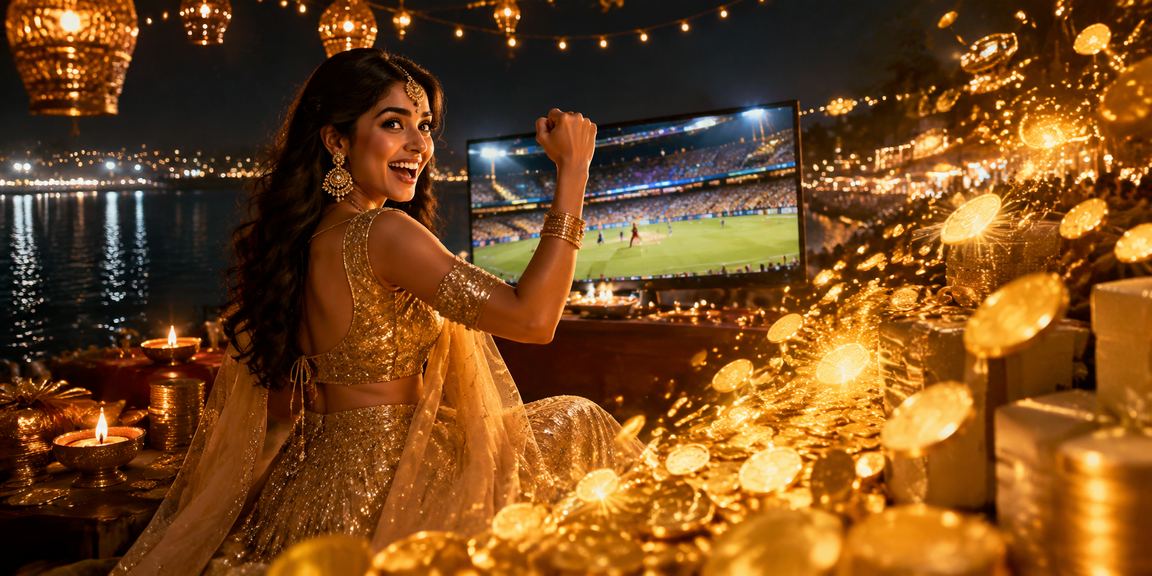 Indian player winning cashback bonus on Aviator mobile game in festive atmosphere